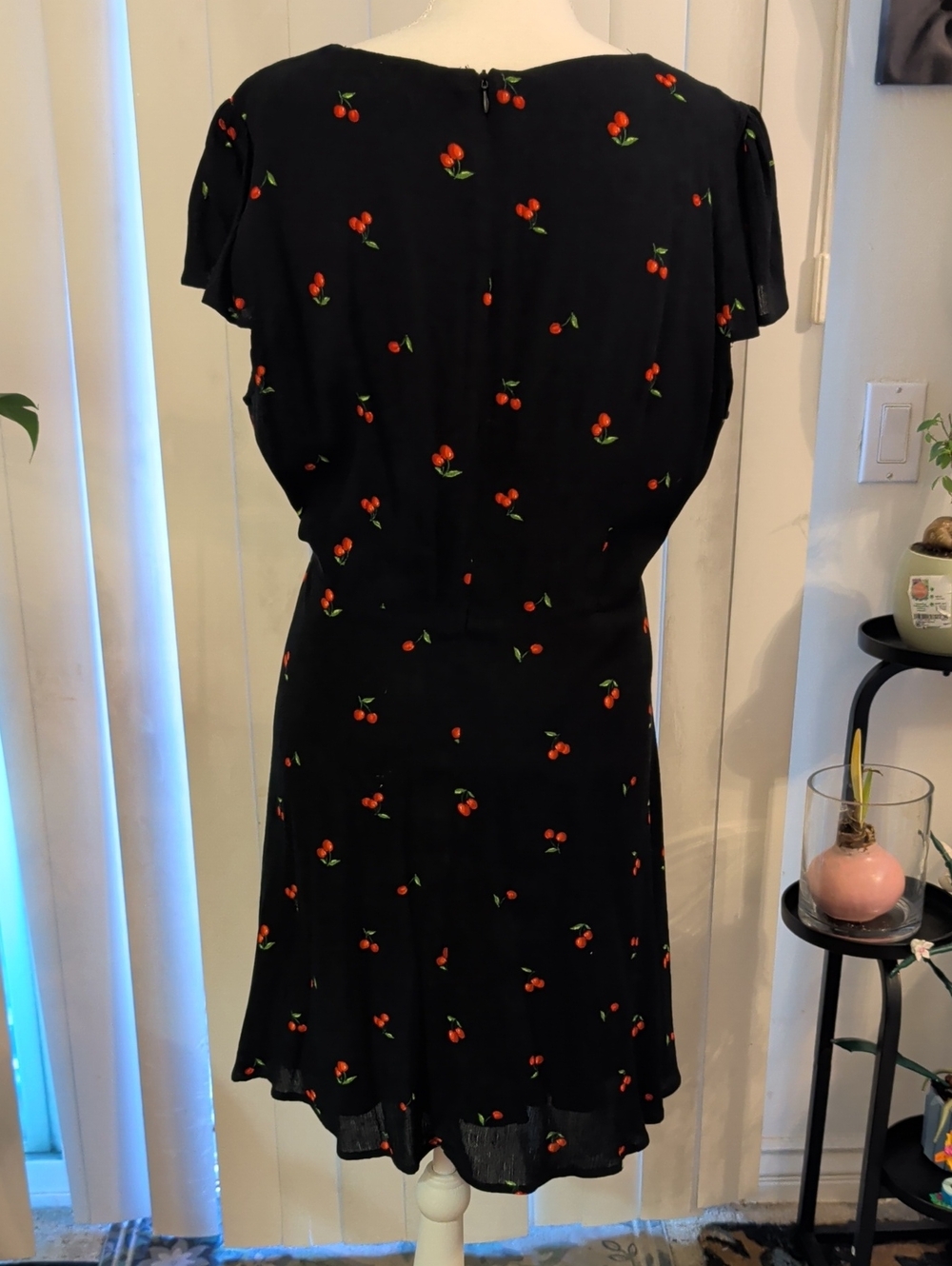 Lulu's XL Black Cherry-Print Cross Over V Neck Dress - Picture 6 of 6
